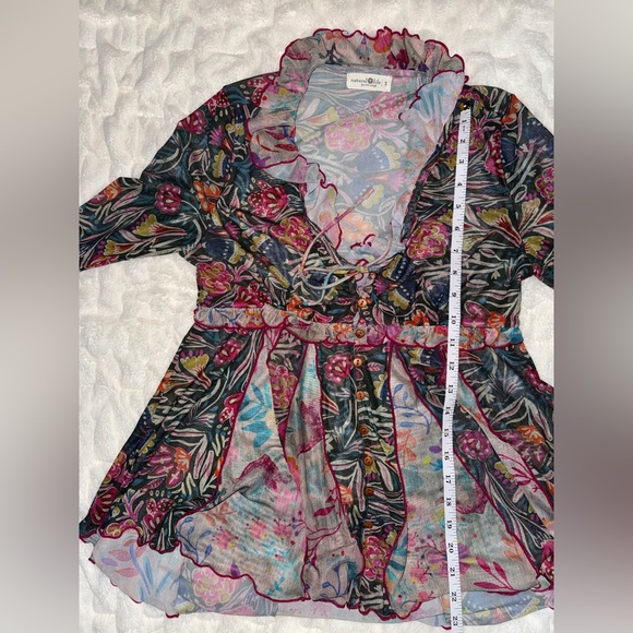 NATURAL LIFE Multicolor Floral Ruffle Tie-Front Tunic - Picture 9 of 11